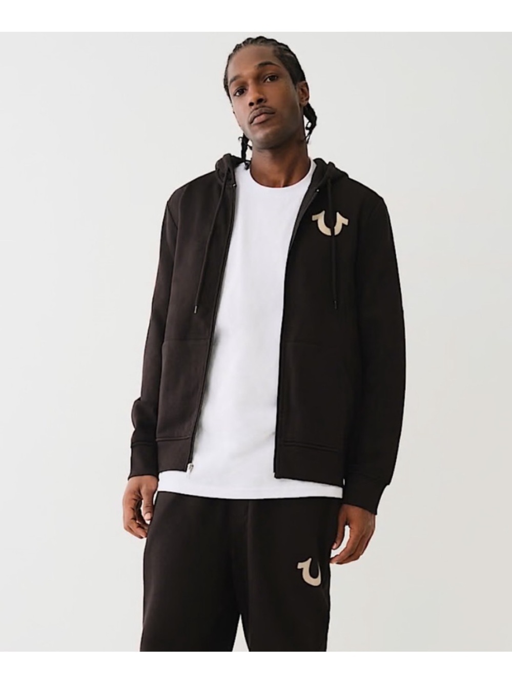 True Religion Men’s City Buddha Black Zip Hoodie with Metallic Logo. Size Small